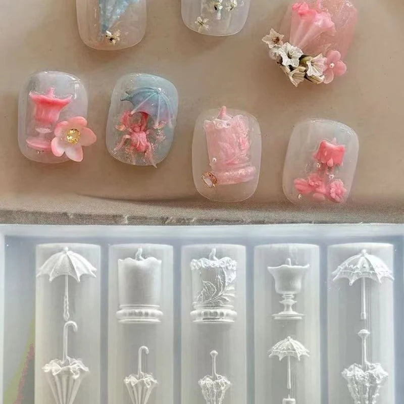 3D Lace Umbrella Silicone Nail Art Mold | DIY Manicure Nail Art Mold QXL