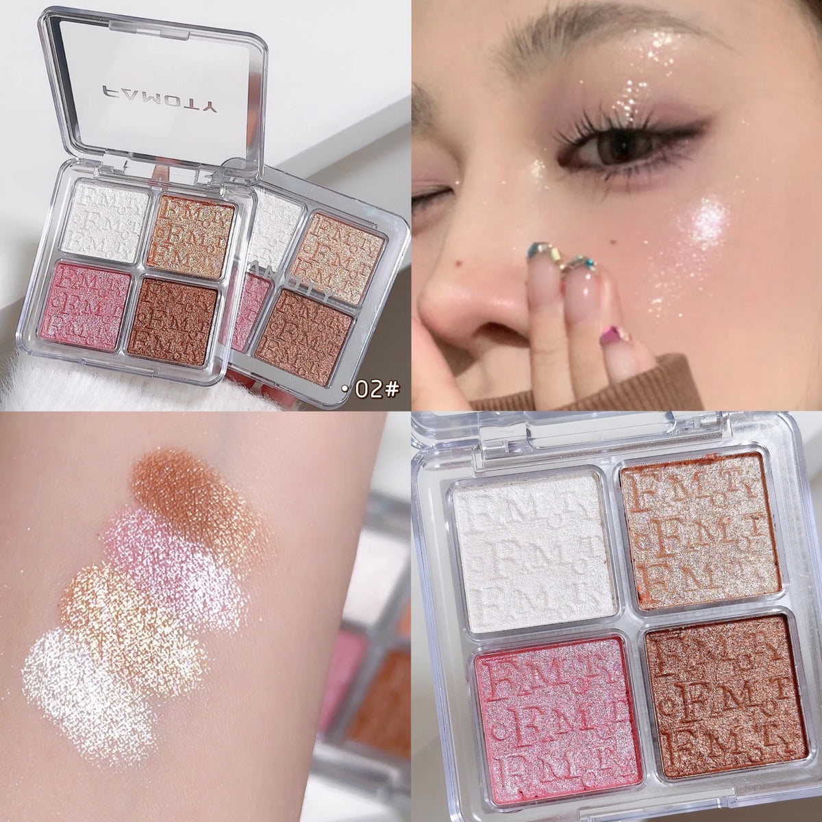 4-Color Face Highlighter Palette | Shimmer Baked Powder Glow Face Highlighter Palette QXL 02