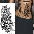 Large Black Floral Temporary Tattoo | Rose & Peony Water Transfer