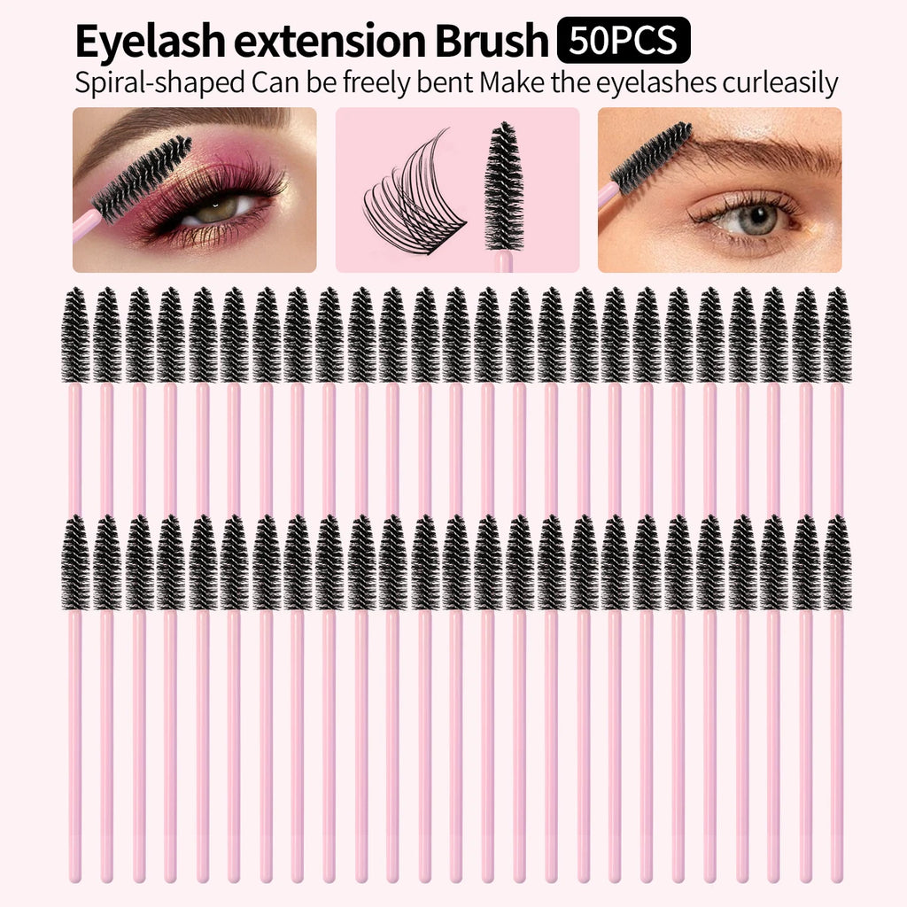 50-Pack Disposable Spoolie Brushes & Spiral Mascara Wands Disposable Spoolie Brushes QXL Pink Nylon
