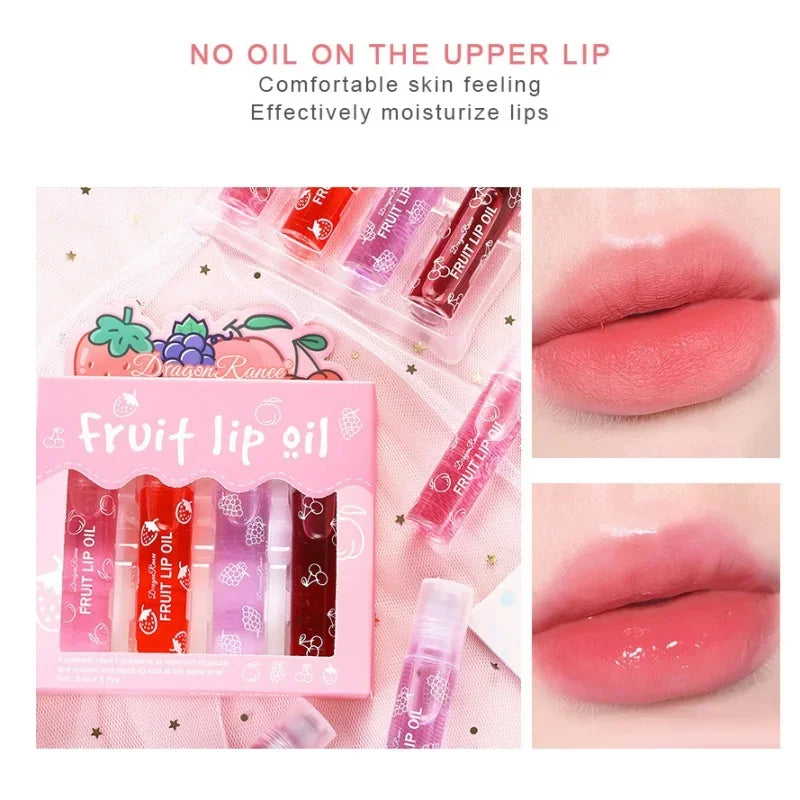 4-Pack Roll-On Lip Oil Set | Hydrating Fruit Lip Gloss Balm Roll-On Lip Oil QXL