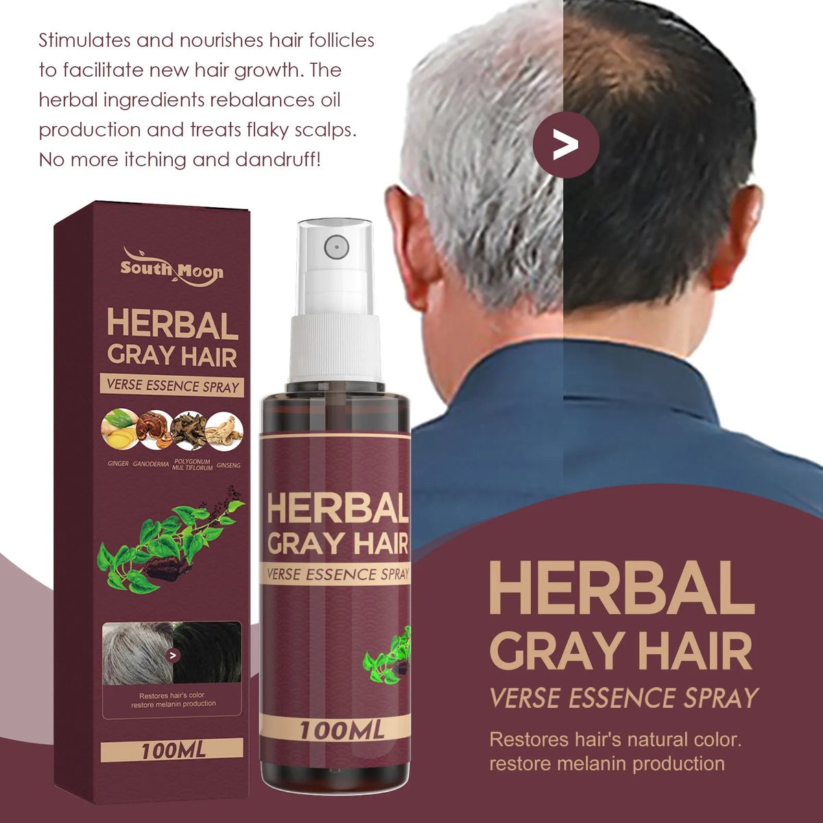 Herbal Black Hair Tonic Spray | Polygonum & Ginseng 100ml Herbal Hair Tonic Spray QXL
