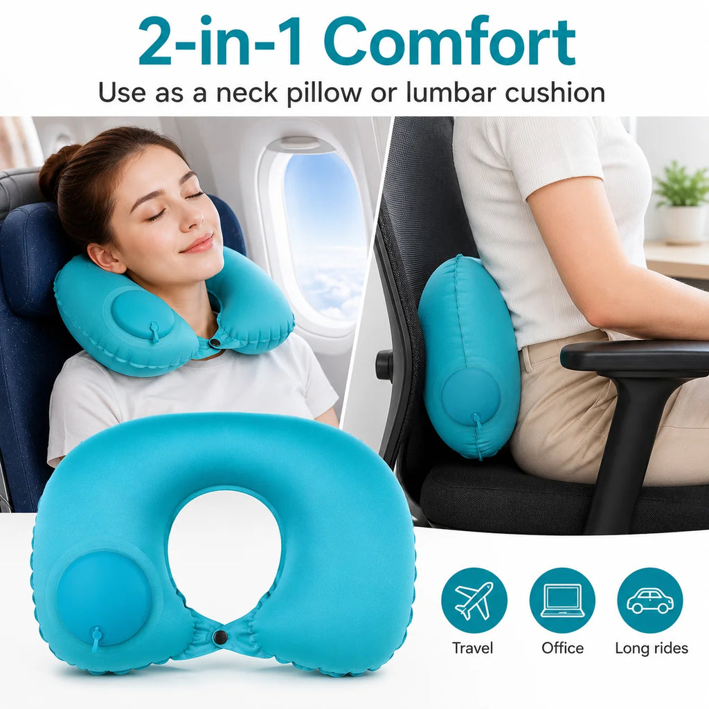 Inflatable U-Shaped Travel Neck Pillow | Built-In Press Pump Inflatable Travel Pillow QXL