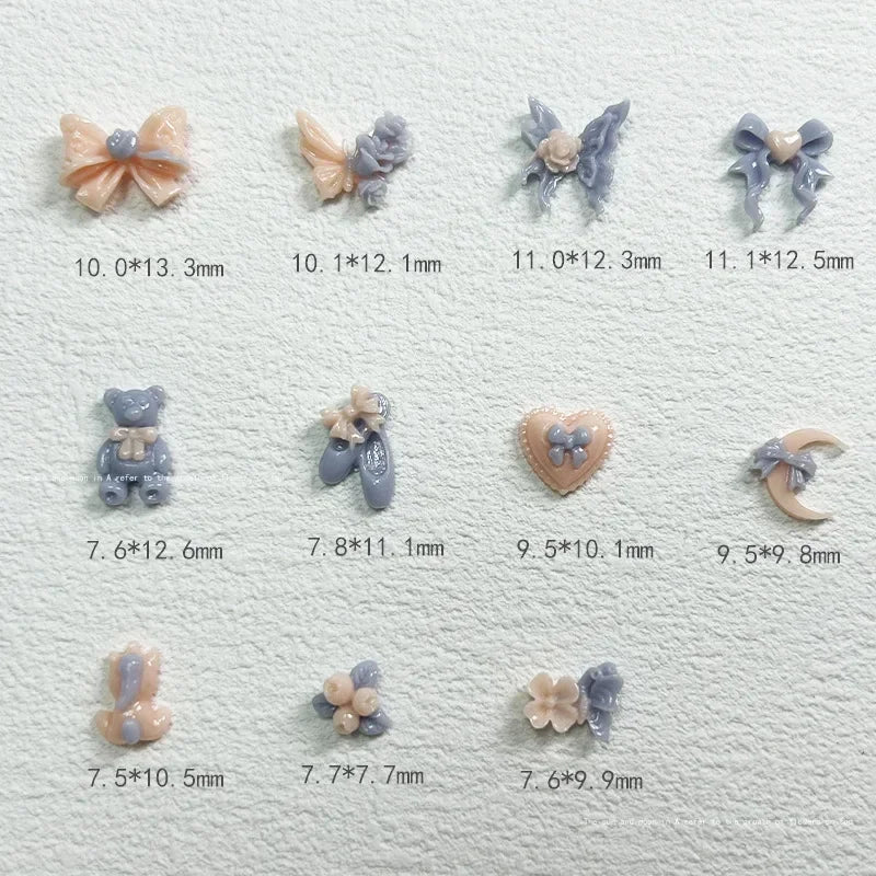 20-Pc 3D Luminous Nail Charms | Flower Butterfly Bow Resin Set Nail Art Charms QXL