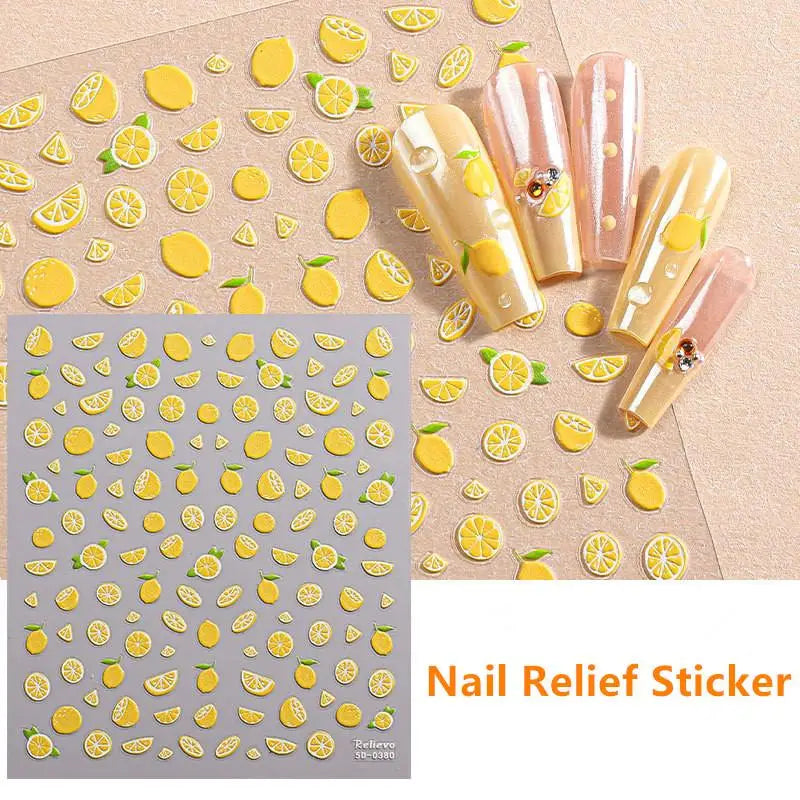 Summer Lemon 3D Gel Nail Stickers | Waterproof Self-Adhesive Art Nail Art Stickers QXL