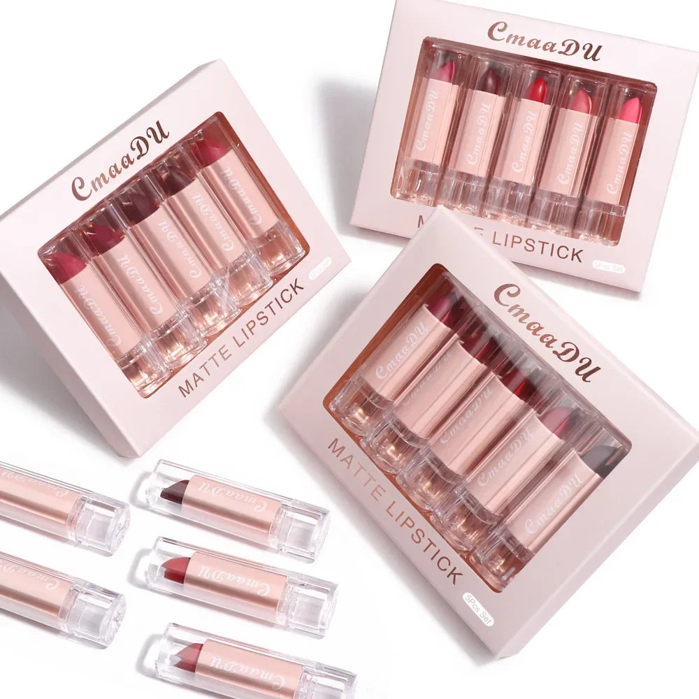CmaaDu 5-Pc Matte Lipstick Set | Waterproof Long-Lasting Nudes Matte Lipstick Set QXL