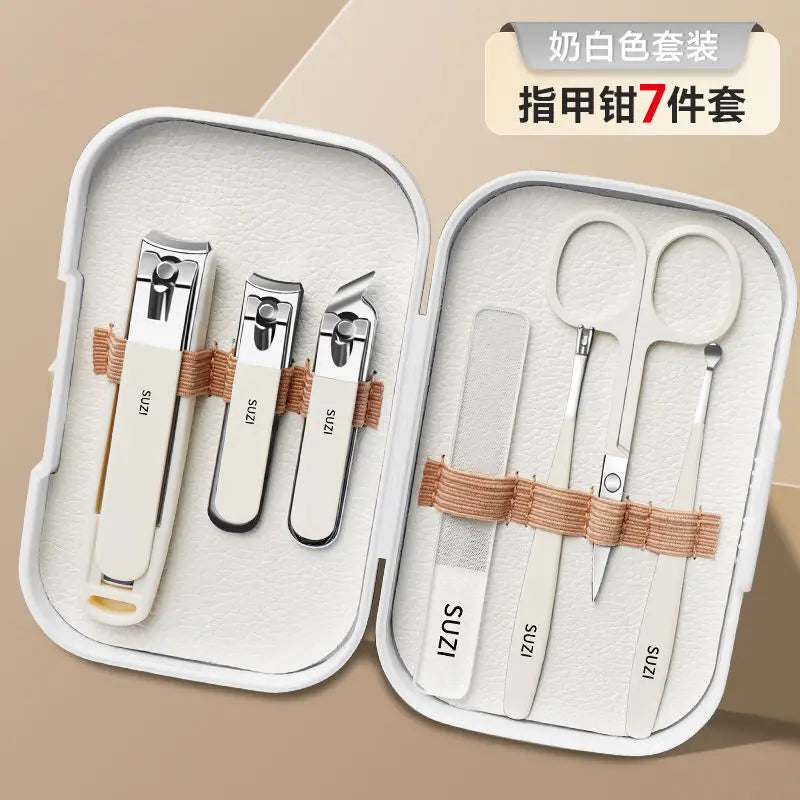 Anti-Splash Stainless Steel Nail Clipper Set | Finger & Toe Nail Clipper Set QXL Set of 7 white