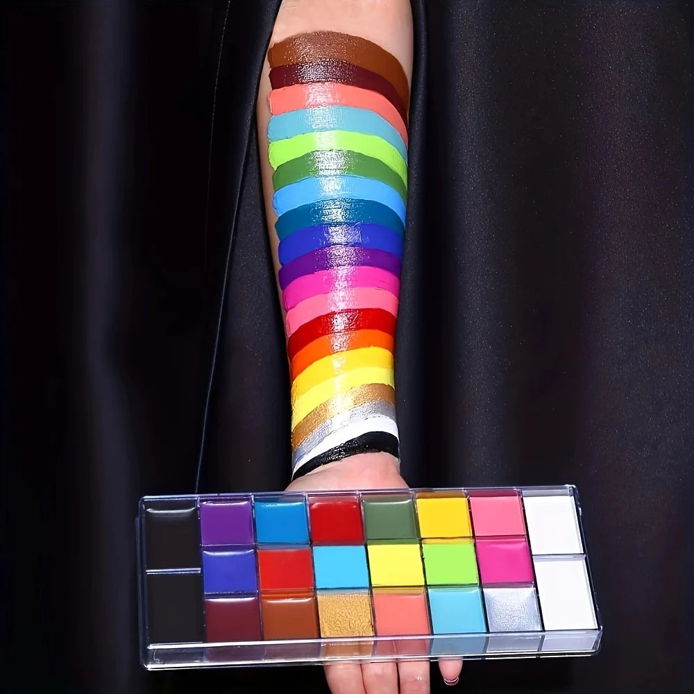 20-Color Face & Body Paint Kit with 10 Brushes | Halloween Face & Body Paint Kit QXL