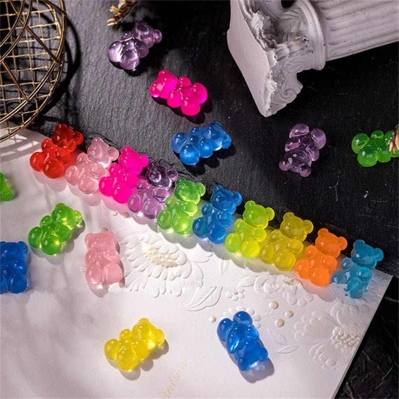 10-Pc 3D Kawaii Bear Nail Charms | Resin DIY Decorations Nail Art Charms QXL