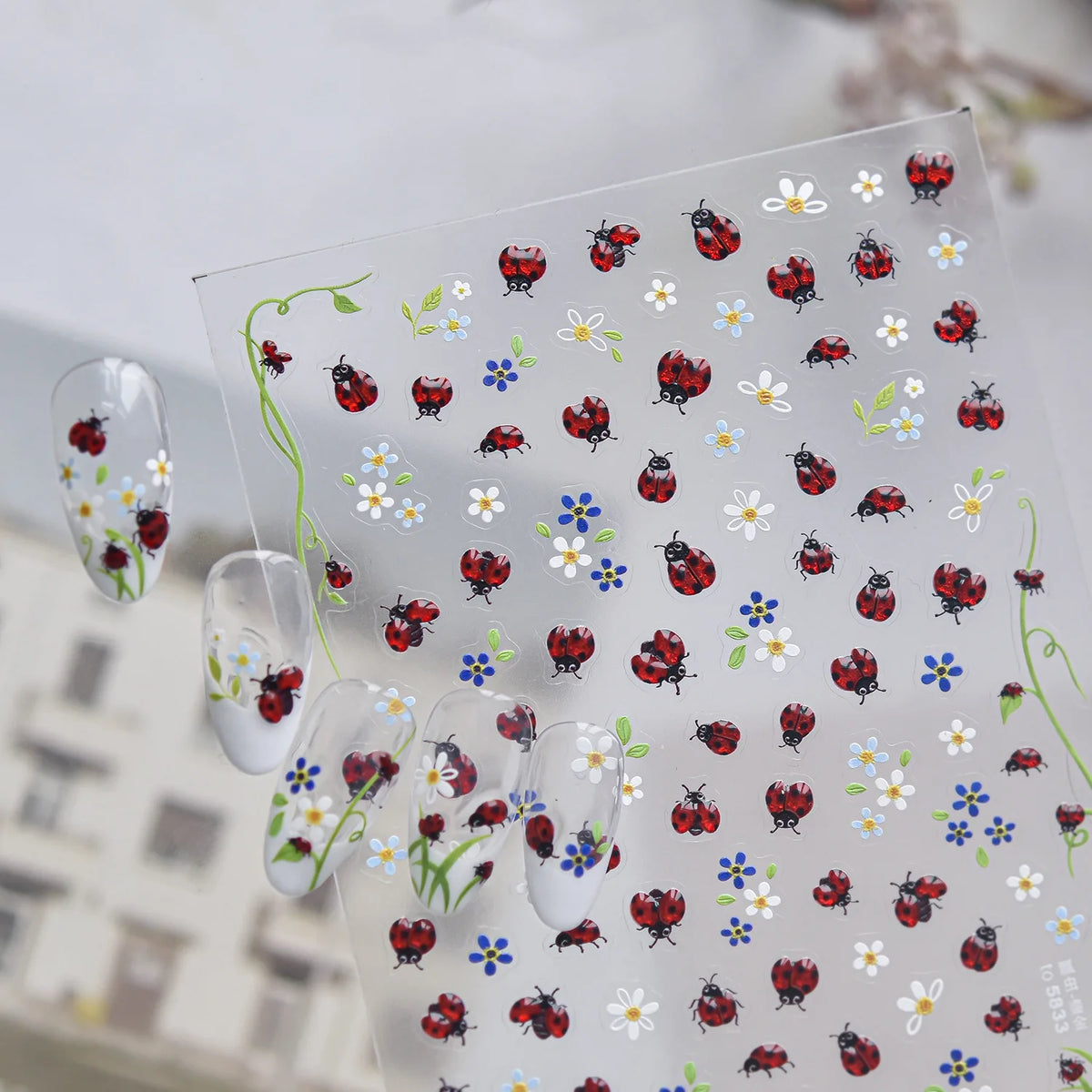 5D Pastoral Nail Stickers – Ladybug, Flower & Vine Decals Nail Stickers QXL