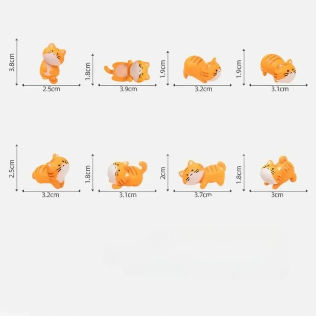 8-Pack Miniature Orange Cat Figurines | Desk Décor & Toy Set Miniature Animal Figurines QXL