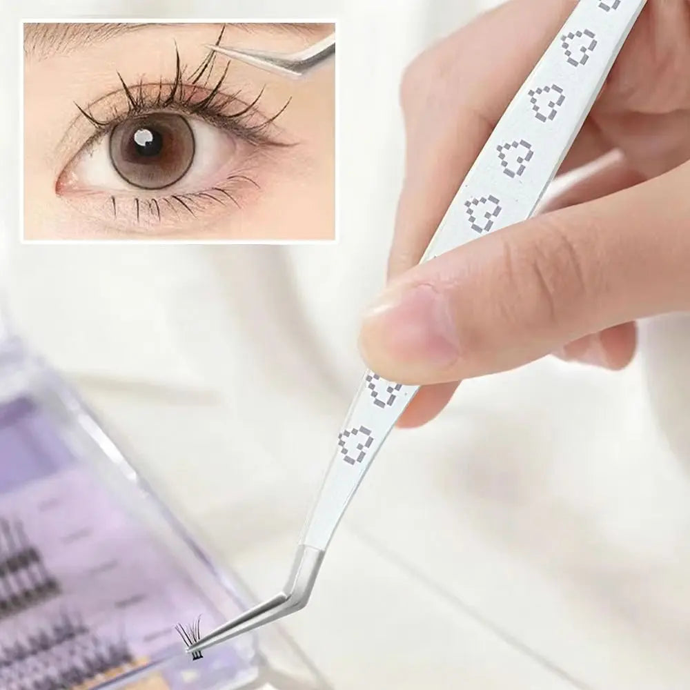 Curved Stainless Steel Eyelash Tweezers | Cartoon Pattern Design Eyelash Tweezers QXL