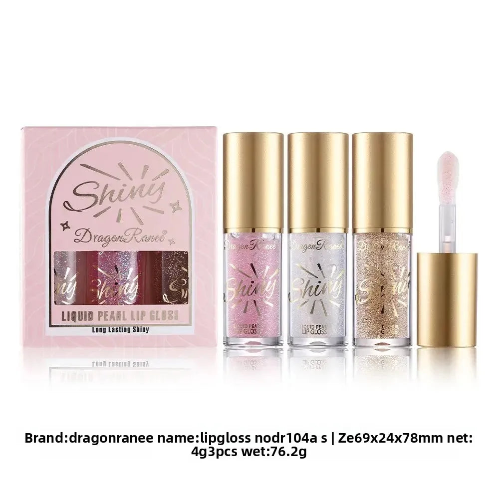 Dragon Ranee Pearl Lip Gloss Set | Mirror Shimmer Glaze 3pc Lip Gloss Set QXL