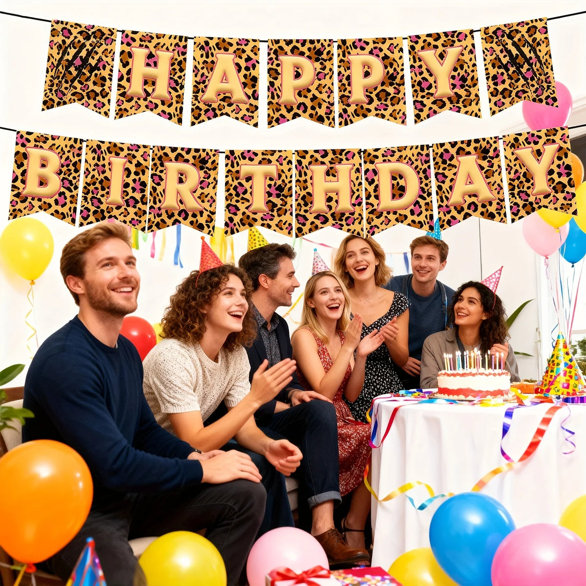Leopard Print Birthday Party Supplies – Tableware, Flags & Banner Party Decoration Set QXL