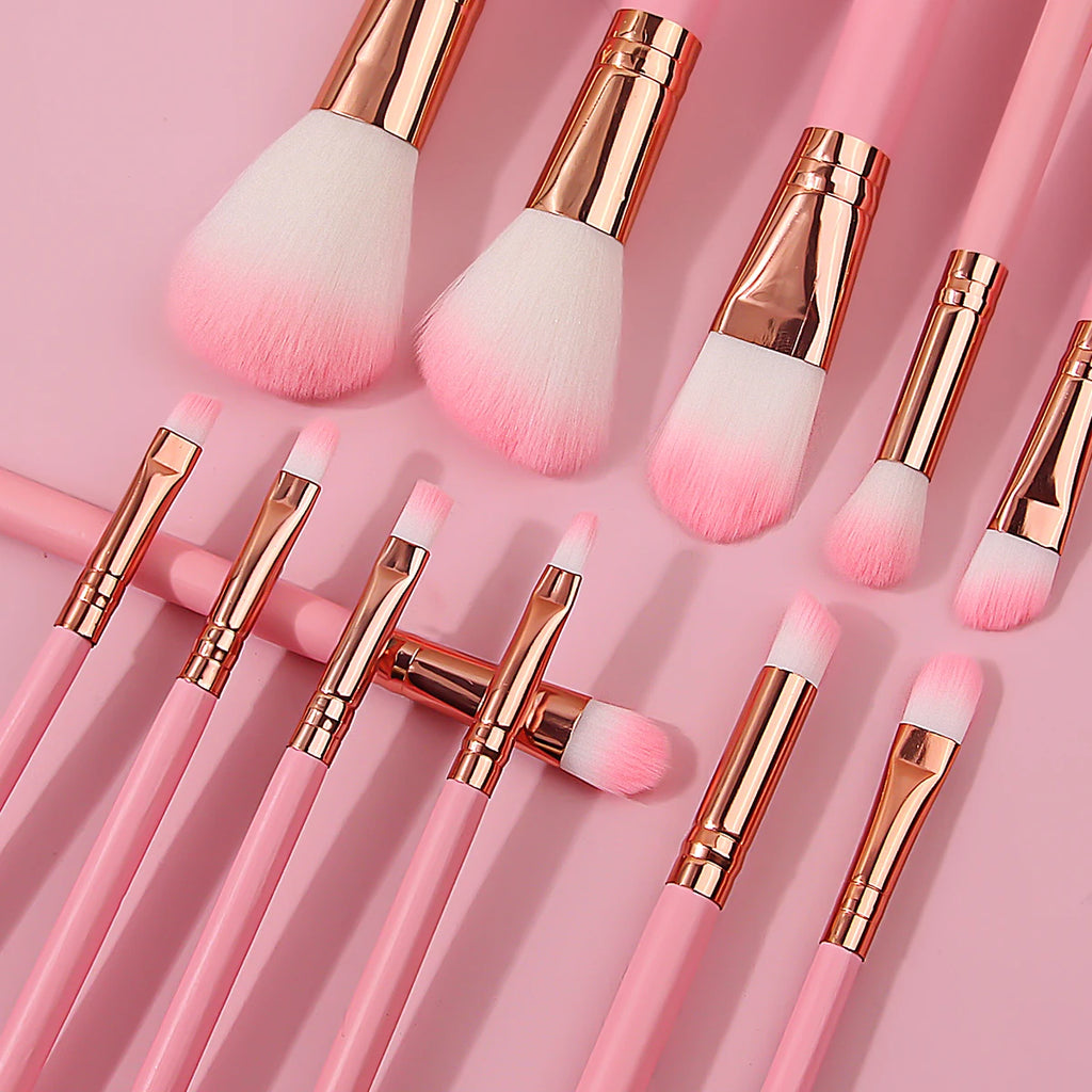 14-Pc Pink Makeup Brush Set | Sponge, Puff & Full Kit Makeup Brush Set QXL