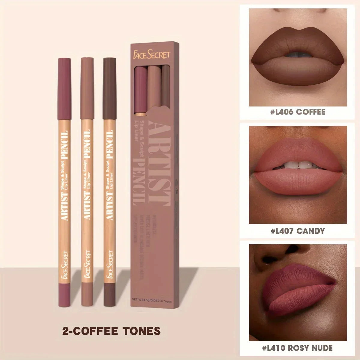 3-Pack Nude Matte Lip Liner Set | Waterproof Lip Pencil Lip Liner Set QXL