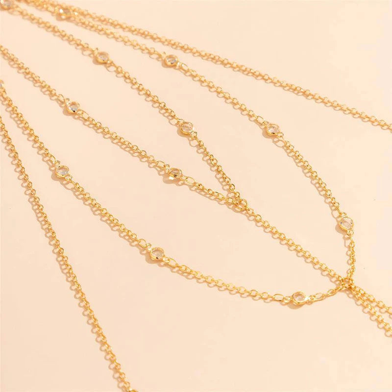 Shiny Zircon Tassel Body Chain | Women's Beach Jewelry Body Chain Jewelry QXL one size Gold