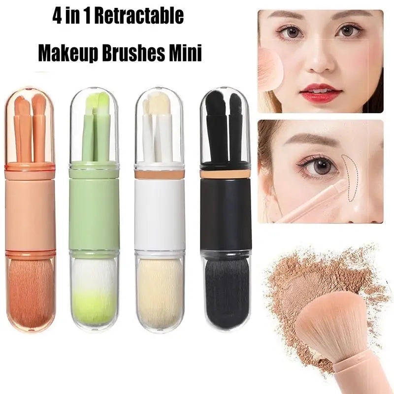 4-in-1 Telescopic Travel Makeup Brush Set | 4 Mini Brushes Travel Makeup Brush Set QXL