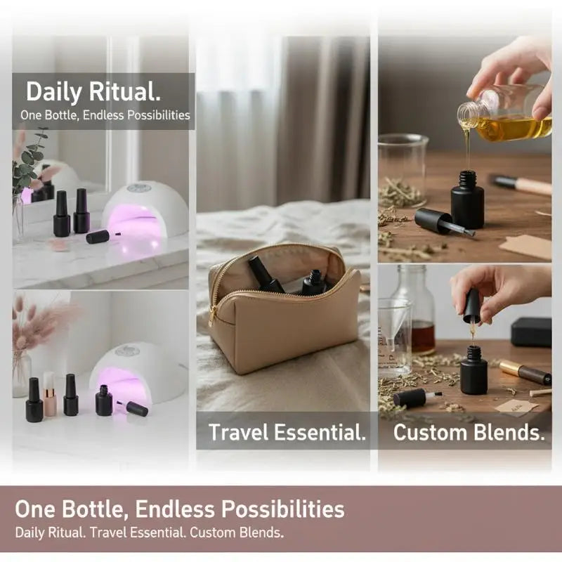 15ml Empty Nail Polish Bottle with Brush | Refillable Black Cap Nail Polish Bottle QXL