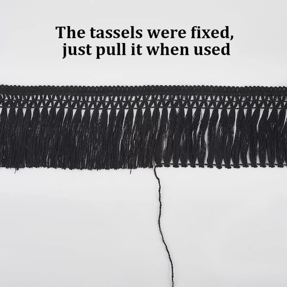 5.5-Yard Black Cotton Tassel Fringe Trim | 3" Boho Sewing Trim Sewing Fringe Trim QXL