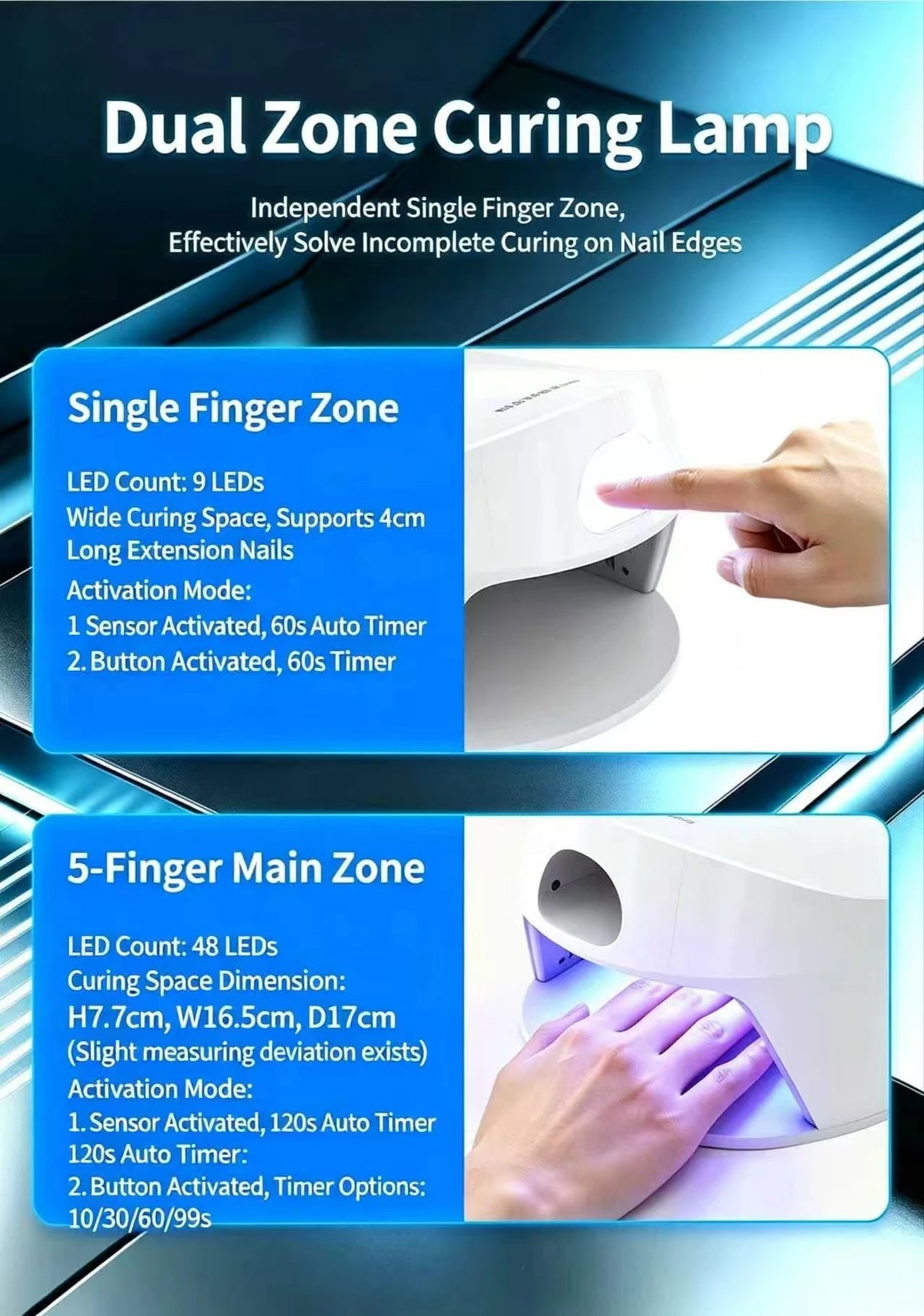 2-in-1 LED Gel Nail Lamp | Auto Sensor & Thumb Port Dryer Gel Nail Curing Lamp QXL