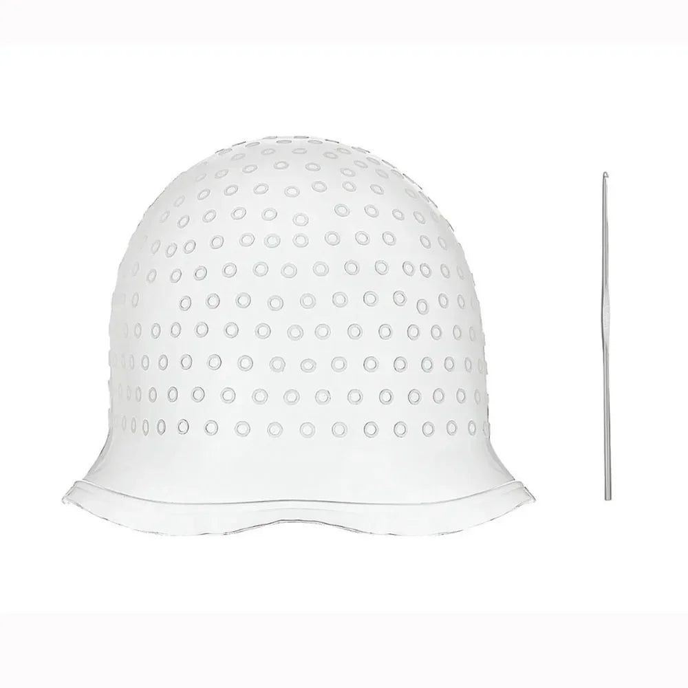 Reusable Silicone Hair Highlighting Cap with Hook Needle Hair Highlighting Cap QXL White