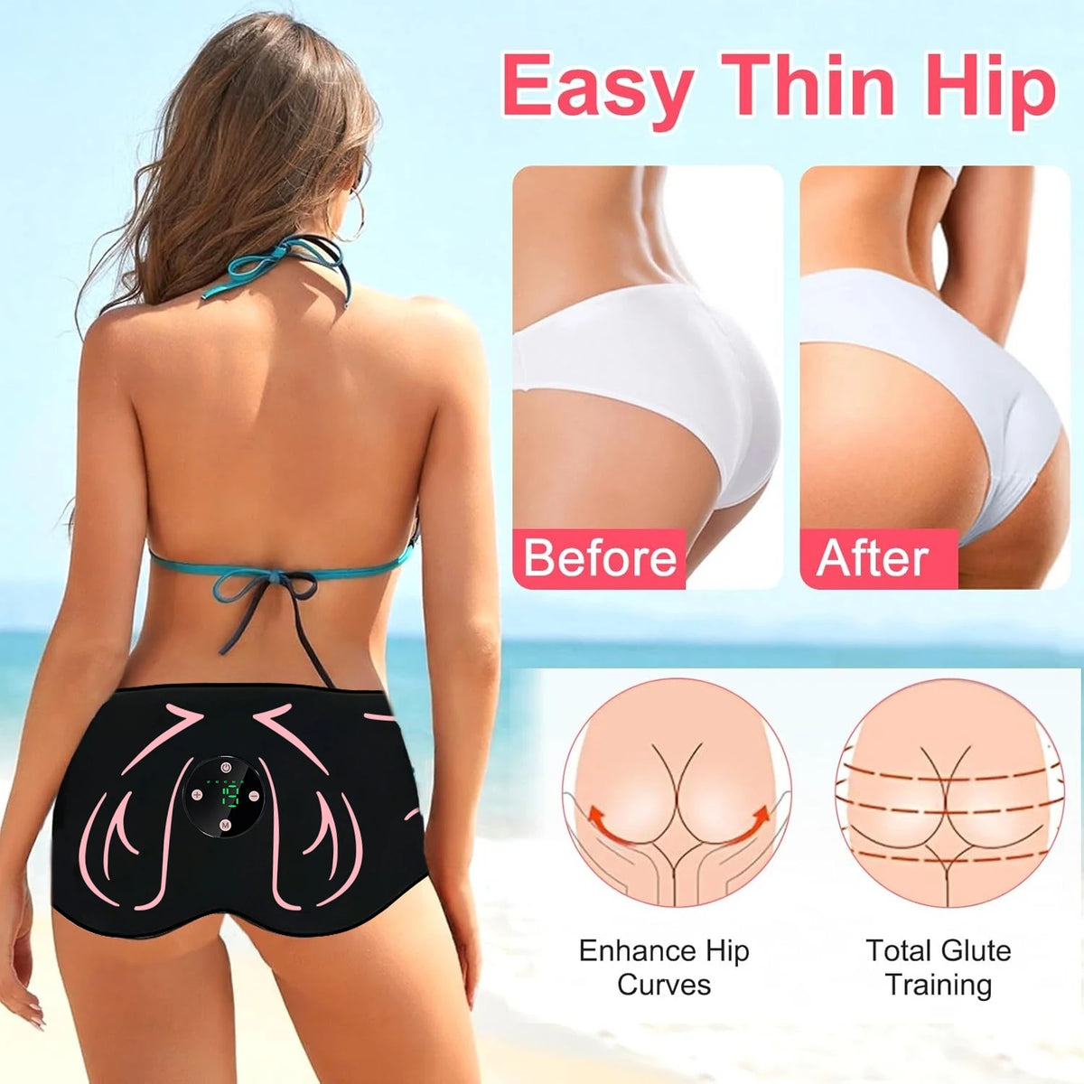 EMS Hip Massager & Glute Trainer | Rechargeable Muscle Toner EMS Muscle Toner QXL