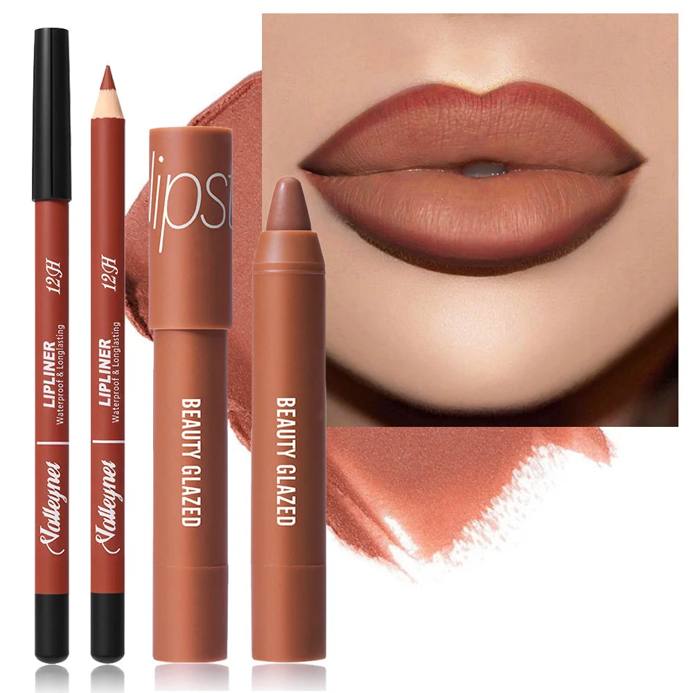 Beauty Glazed Matte Lip Liner & Moisturizing Lipstick Set 2 Pcs Lip Liner & Lipstick Set QXL