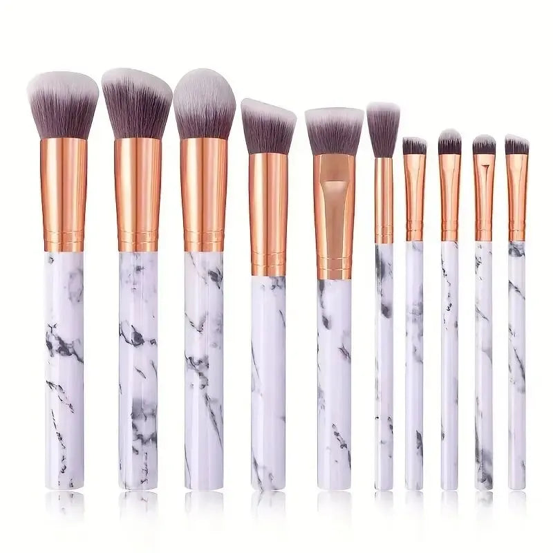 10-Pc Marble Makeup Brush Set | Kabuki, Foundation & Eye Makeup Brush Set QXL