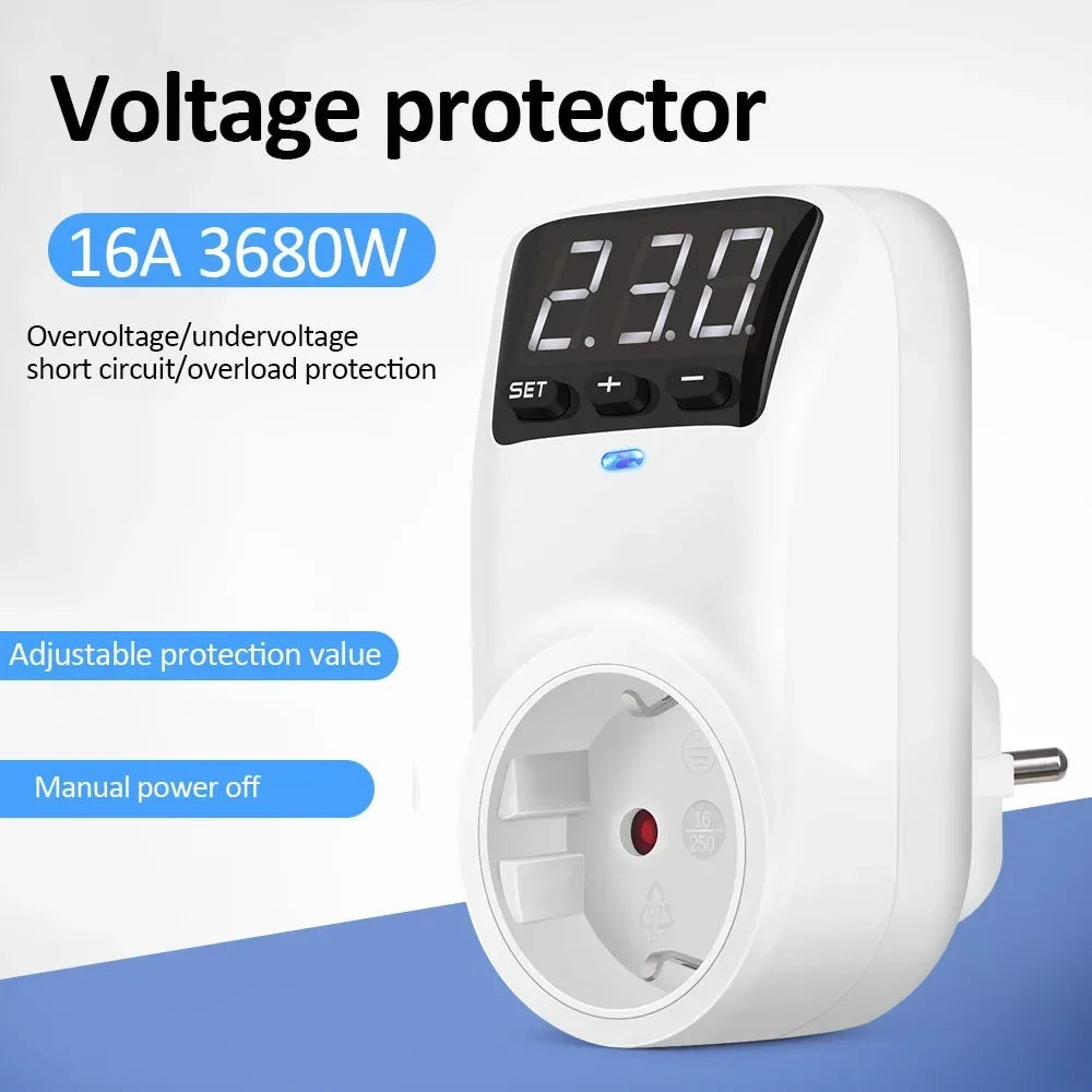 16A Adjustable Voltage Protector Socket | EU & US Plug Voltage Protector Socket QXL