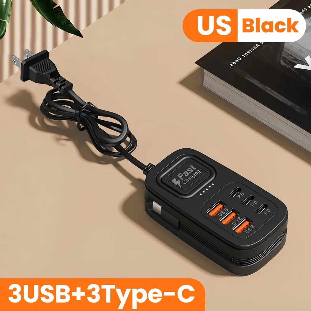 6-in-1 Desktop Charging Station | 3 USB-C PD & 3 USB Ports Desktop Charging Station QXL 3USB3C Black US