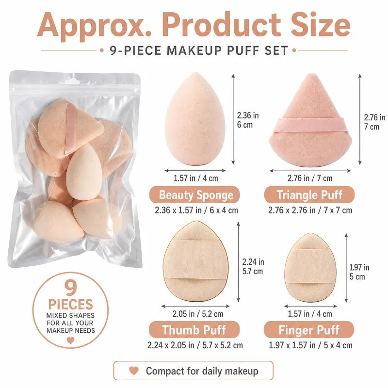 9-Piece Makeup Sponge & Puff Set | Foundation, Powder, Concealer Makeup Sponge Set QXL