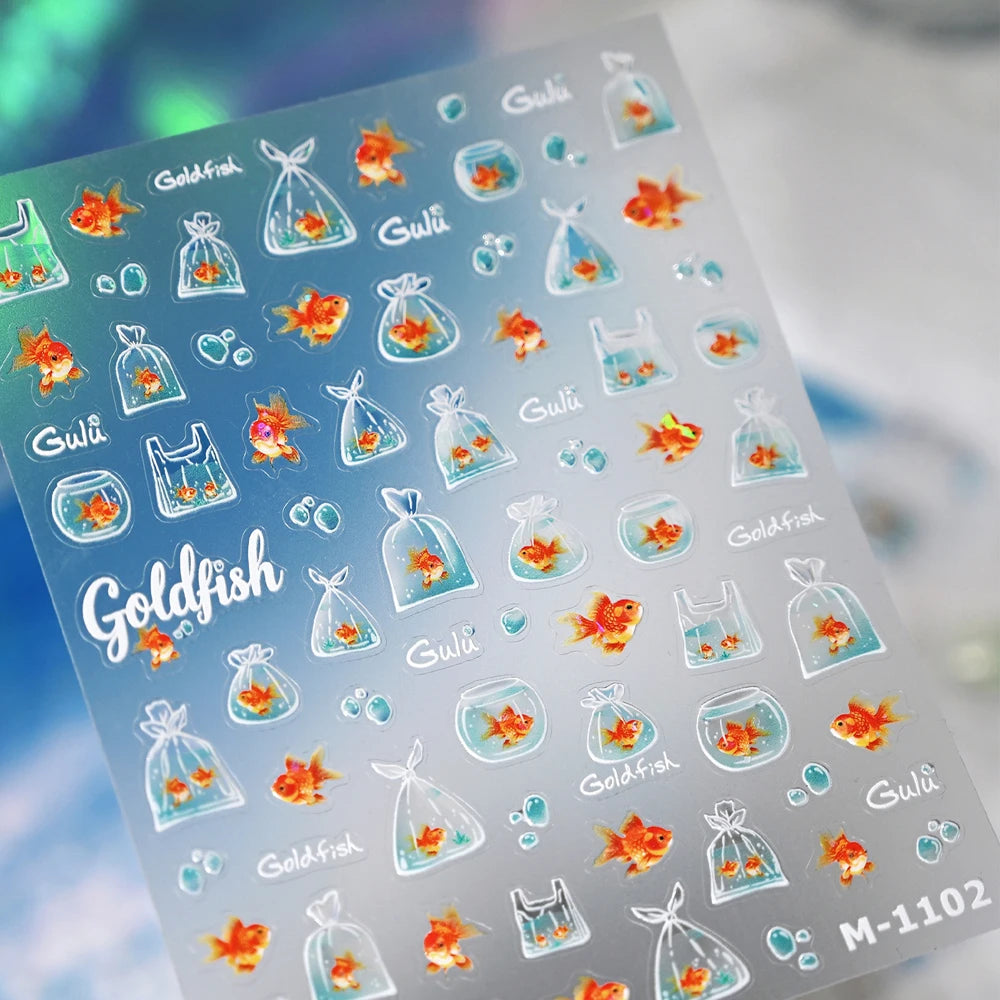 Kawaii Goldfish 5D Nail Art Stickers | Jelly Translucent Decals Nail Art Stickers QXL M1102