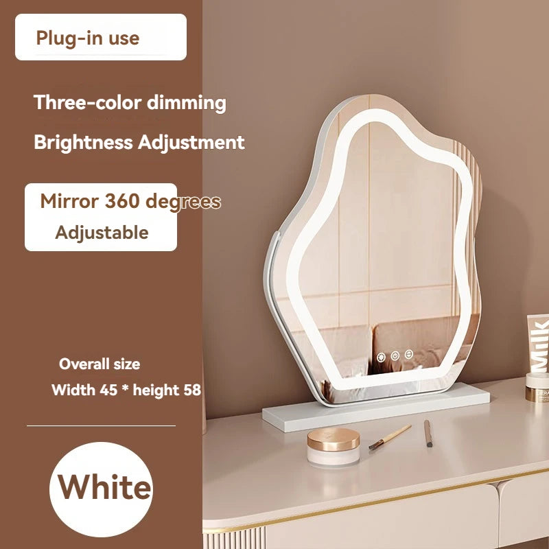 Cloud-Shape HD LED Lighted Desktop Makeup Mirror | Vanity LED Vanity Mirror QXL white W45H58