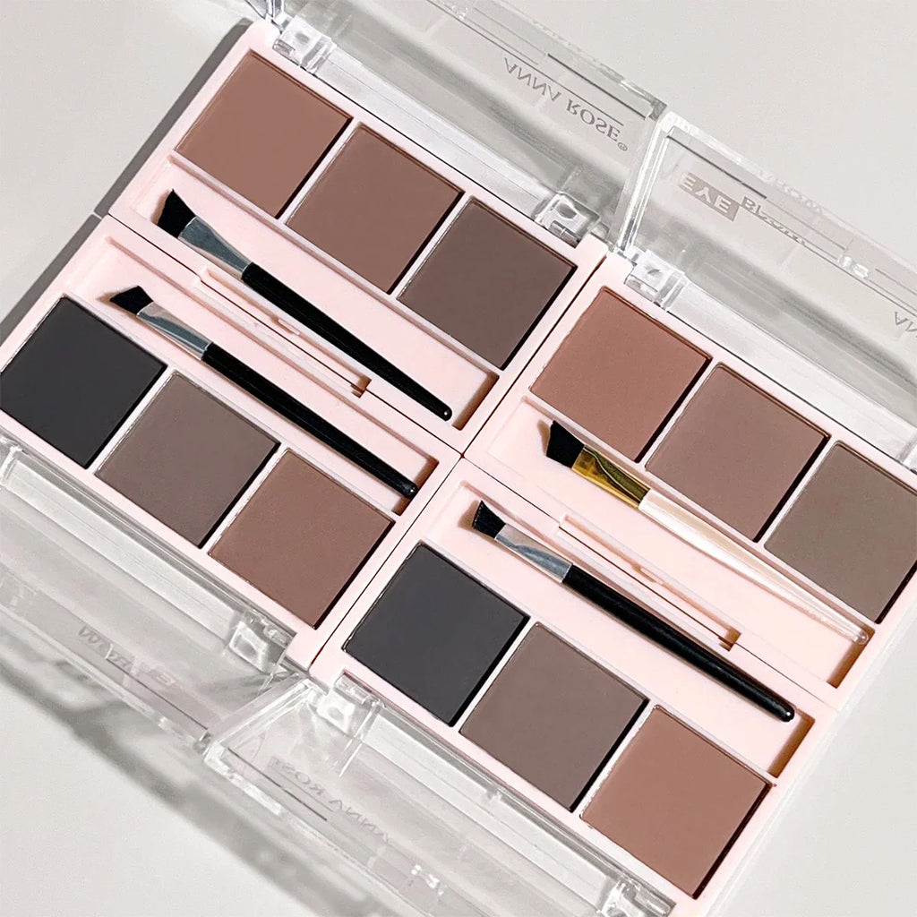 3-Color Matte Brow Powder Palette with Brush | Long-Lasting Eyebrow Powder Palette QXL