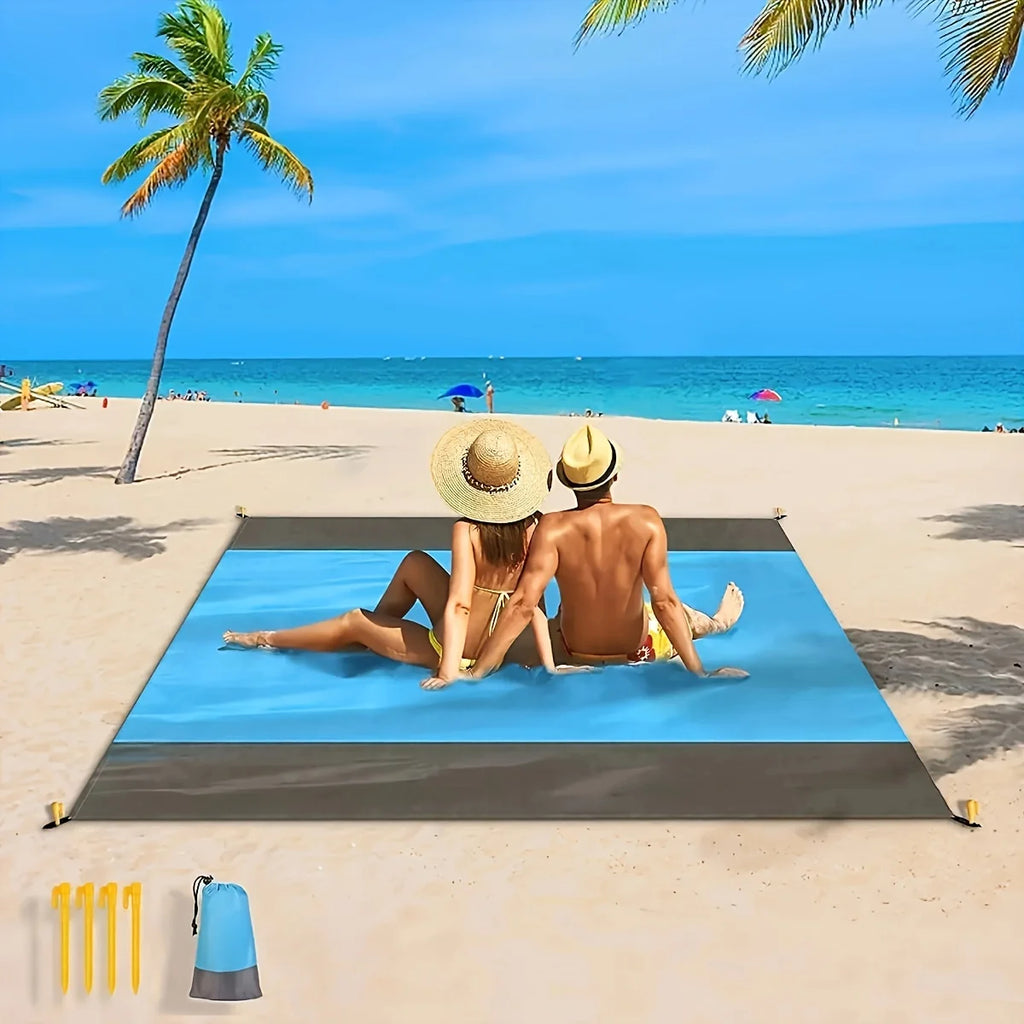 Foldable Waterproof Beach Mat & Picnic Blanket with Stakes Outdoor Picnic Mat QXL