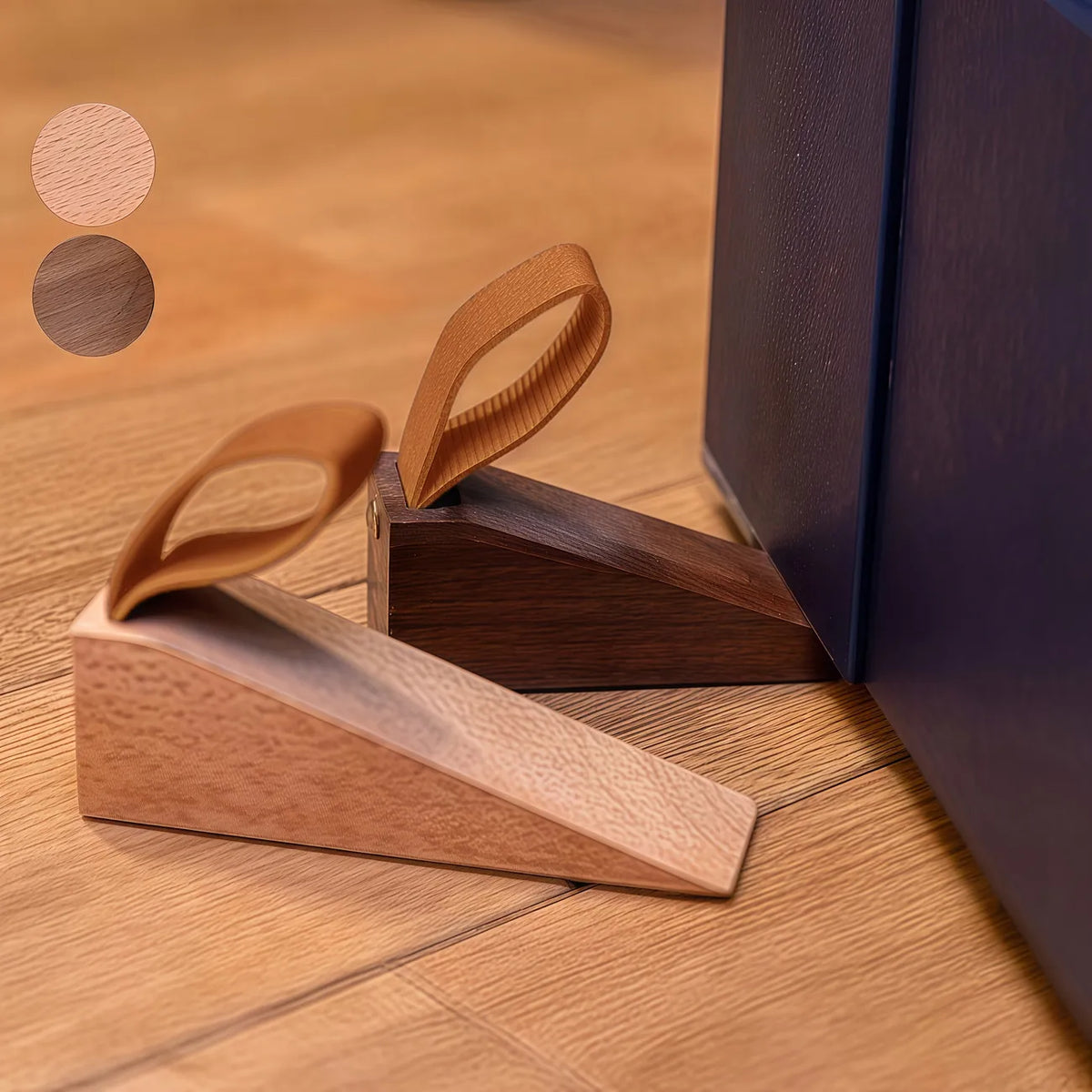 Wooden Door Stopper with Leather Ring & Non-Slip Rubber Base Wooden Door Stopper QXL