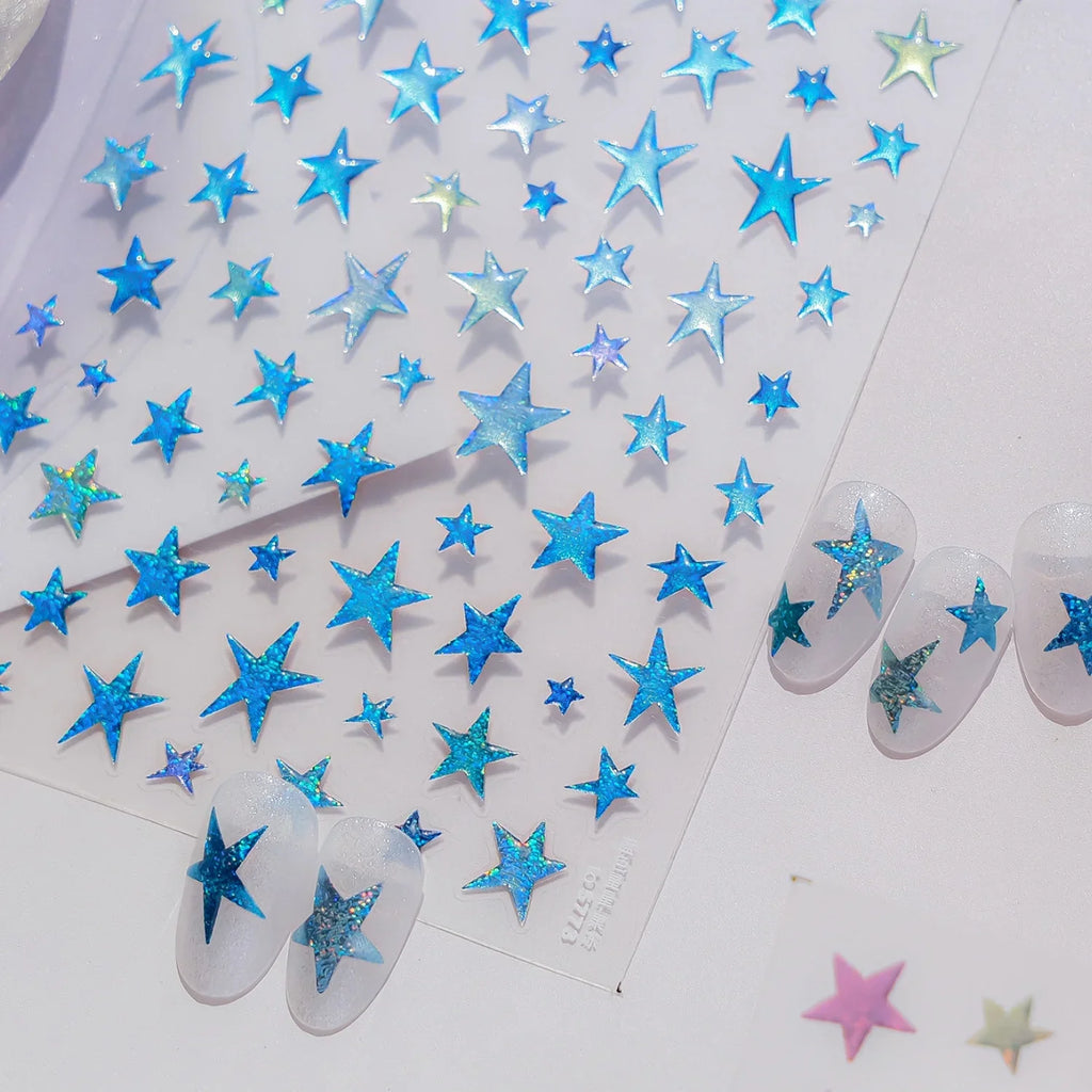 5D Holographic Star Nail Art Stickers | Self-Adhesive Decals Nail Art Stickers QXL