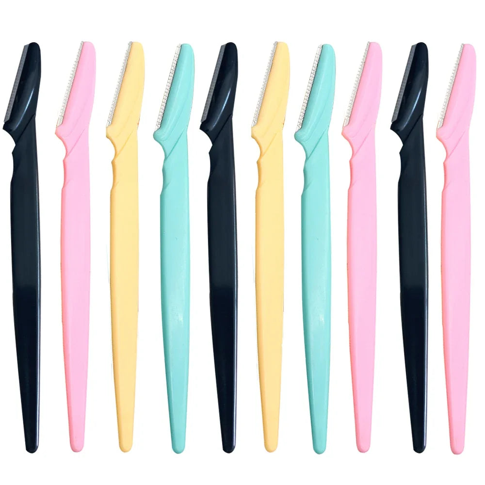 10-Pack Eyebrow Shaping Razors | Stainless Steel Face Trimmer Eyebrow Shaping Razor QXL 10Pcs Random BK