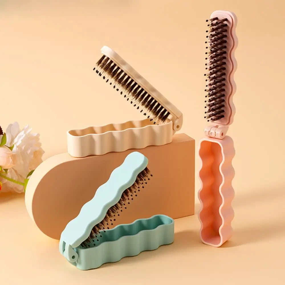 Foldable Boar Bristle Hair Brush – Anti-Static Travel Comb Foldable Hair Brush QXL