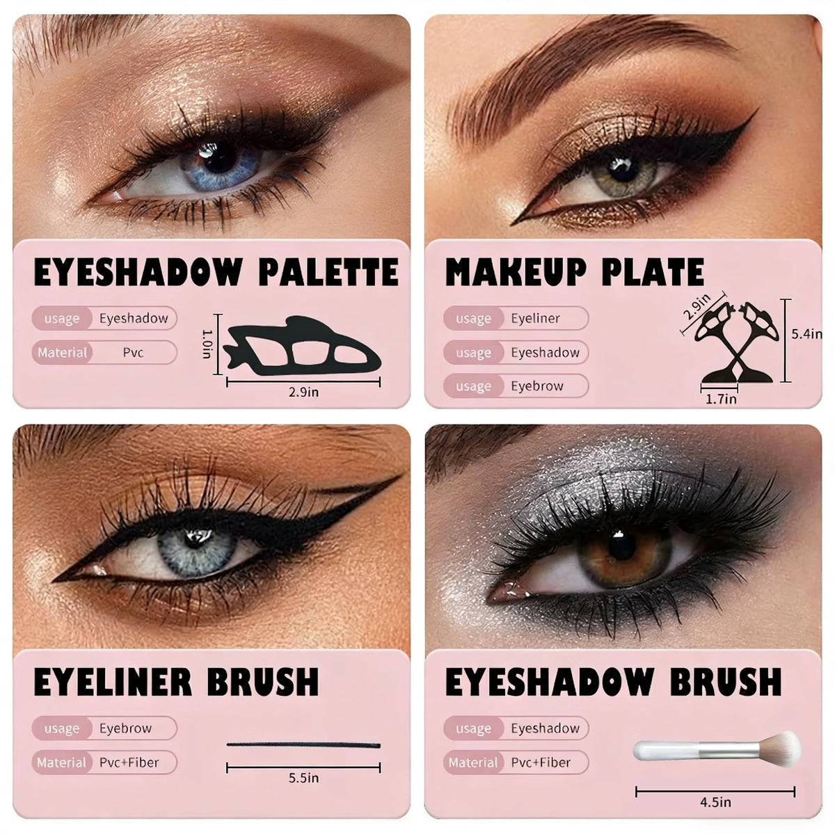 6-Pc Reusable Eyeshadow Stencil & Brush Set | Beginner Kit Eyeshadow Stencil Set QXL