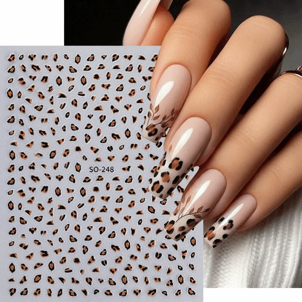 Leopard Print Nail Stickers – Brown, Black & Pink Caramel Nail Art Stickers QXL