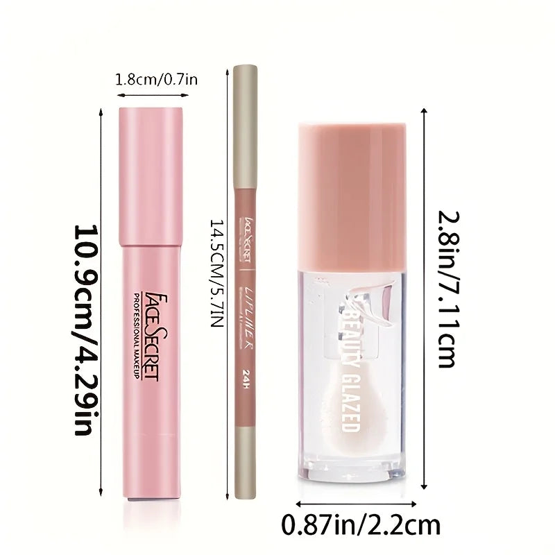 Beauty Glazed 3-Pc Velvet Matte Lip Set – Lipstick, Liner & Oil Lip Makeup Set QXL