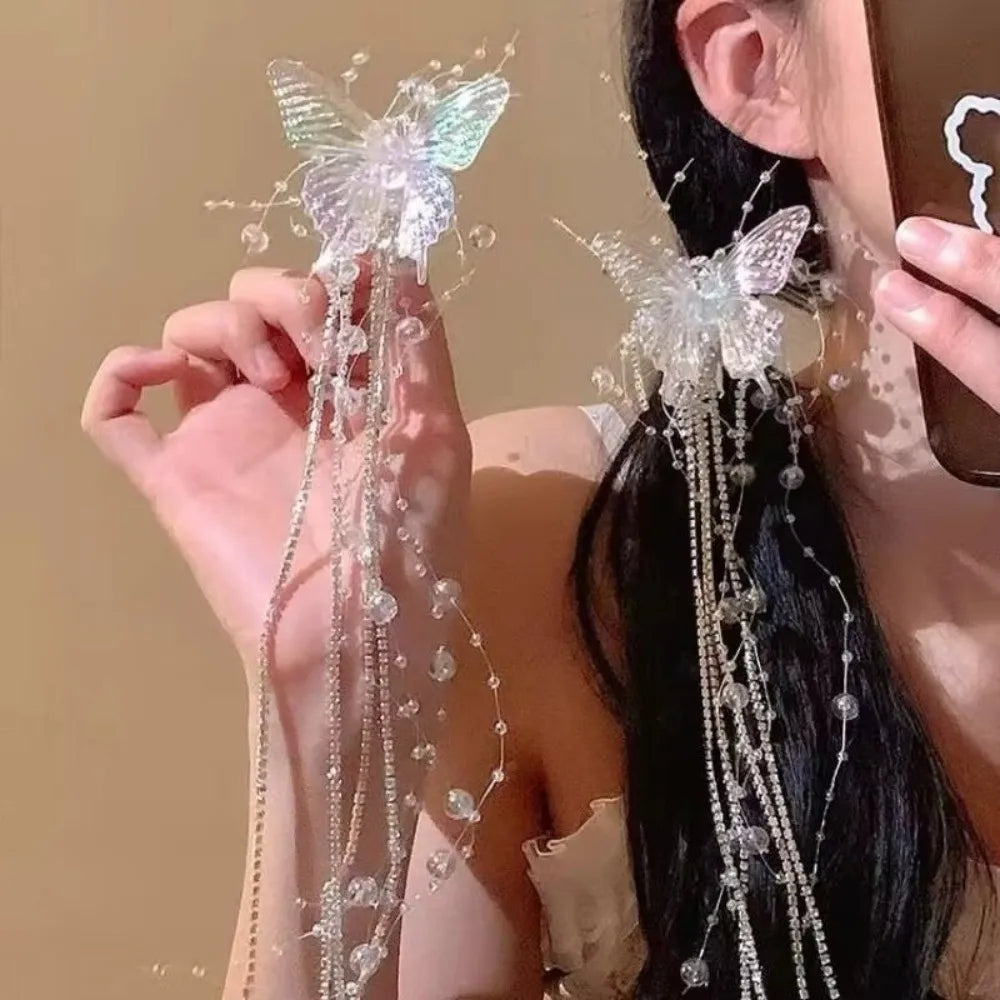 30cm Butterfly Tassel Hair Clip | Bridal Wedding Hairpin Bridal Hair Clip QXL