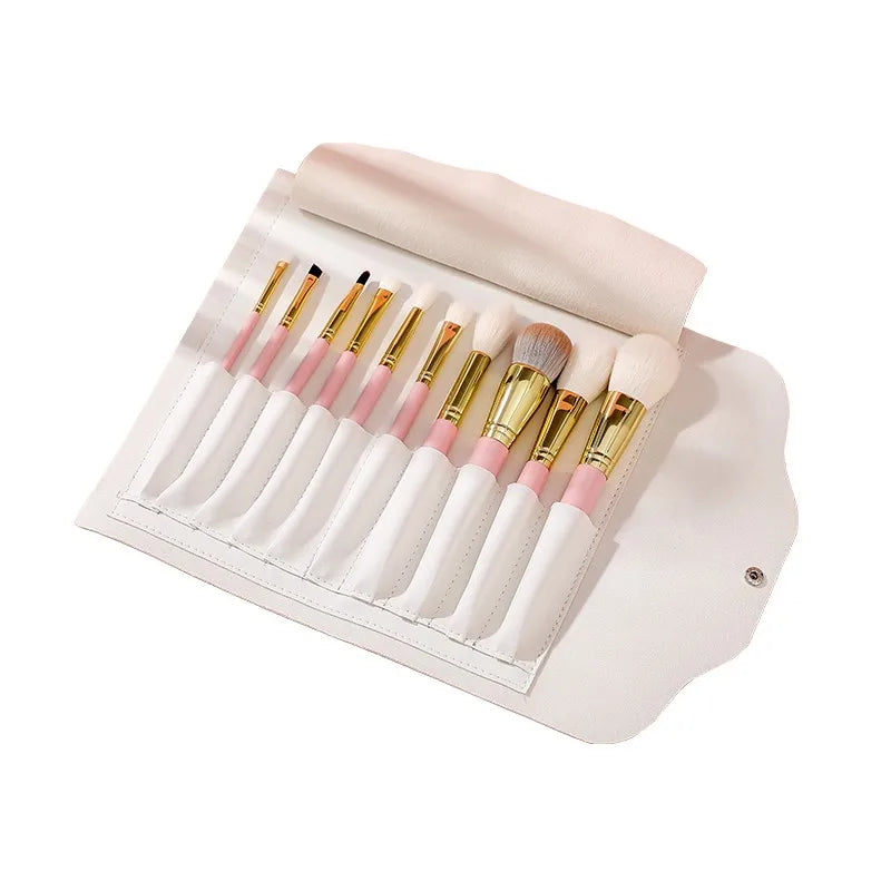 10-Pc Goat Hair Makeup Brush Set – Powder, Foundation & Blending Makeup Brush Set QXL