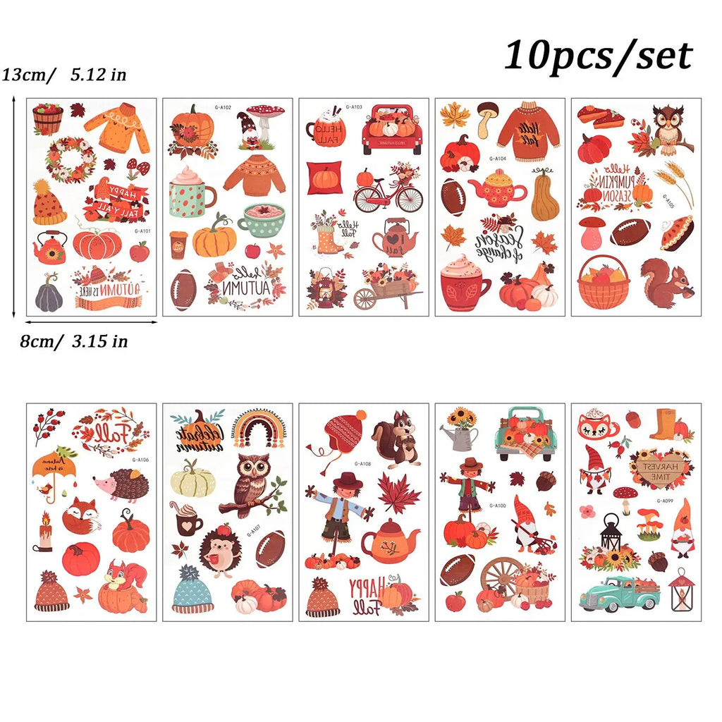 Thanksgiving Temporary Tattoos – 10-Sheet Autumn Harvest Set Temporary Tattoo Set QXL 10PCS set