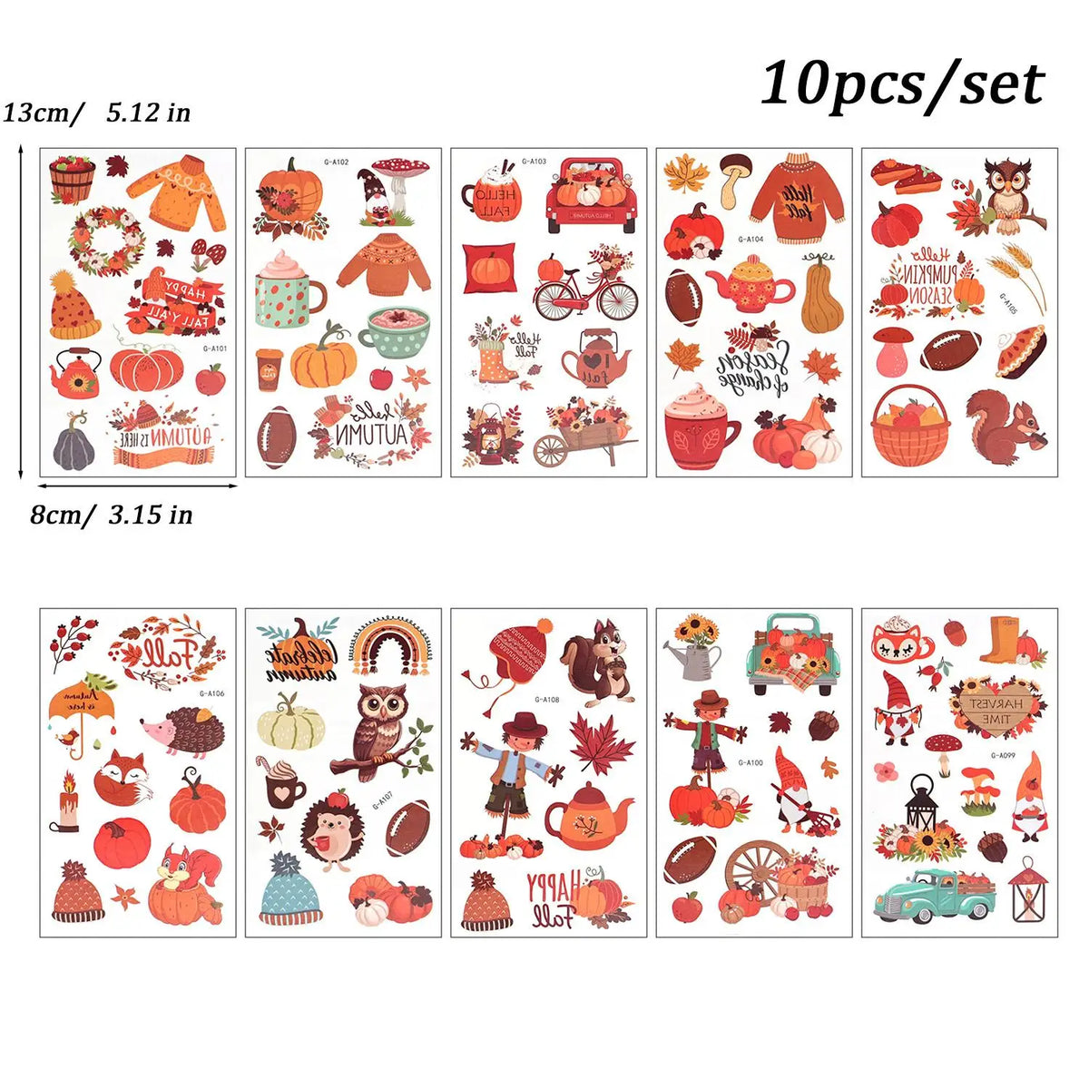 Thanksgiving Temporary Tattoos – 10-Sheet Autumn Harvest Set Temporary Tattoo Set QXL 10PCS set