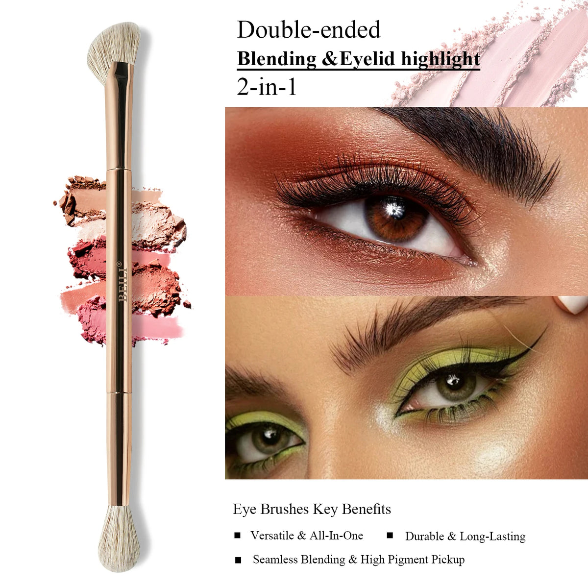 BEILI Double-Sided Makeup Brush Set – Cyan | Foundation & Eye Makeup Brush Set QXL