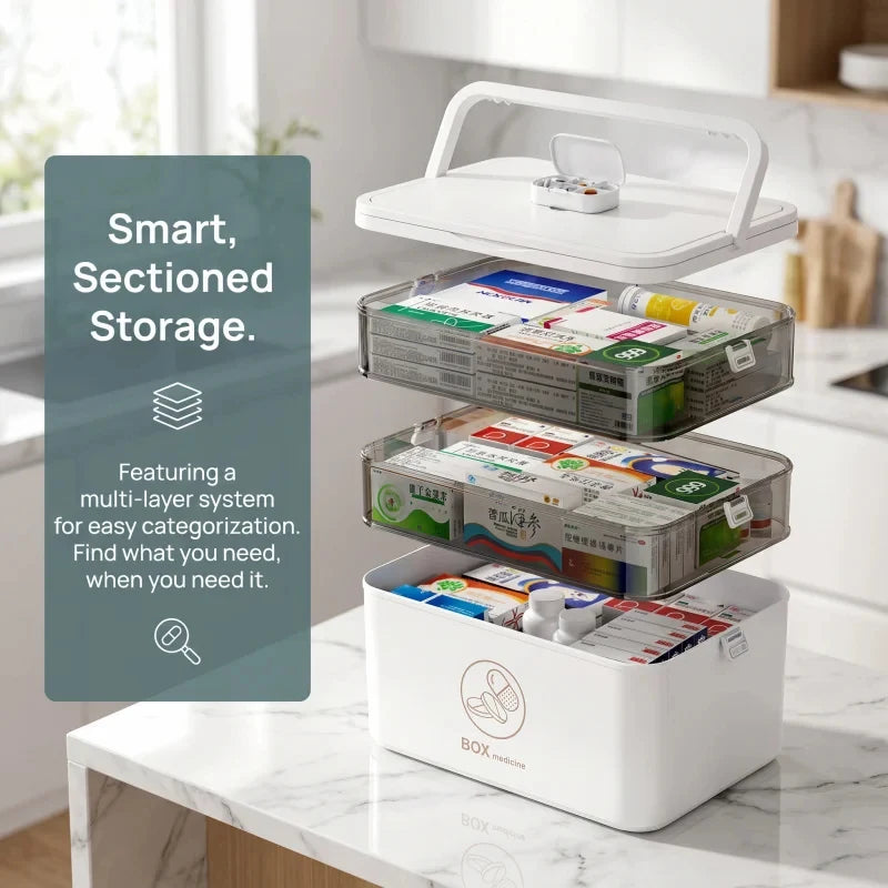 3-Tier Leak-Proof Medicine & Storage Organizer Box Medicine Storage Box QXL