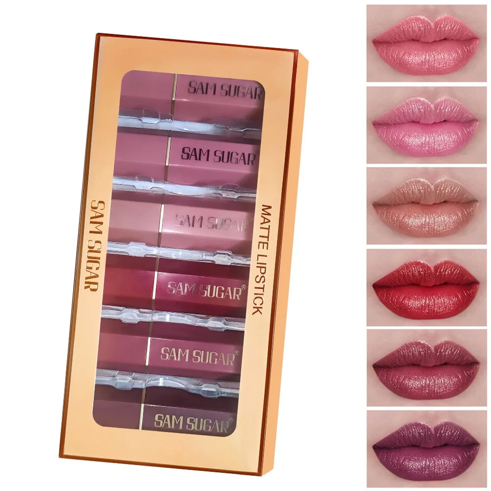 6-Pc Matte Velvet Nude Lipstick Set | Waterproof Long-Lasting Matte Lipstick Set QXL